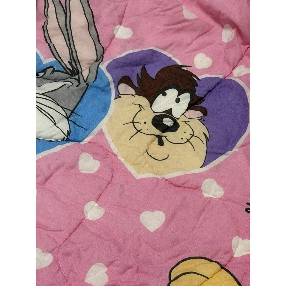Vintage 1994 Twin Looney Tunes Bed Comforter Pink Warner Bros Tweety Taz Bugs